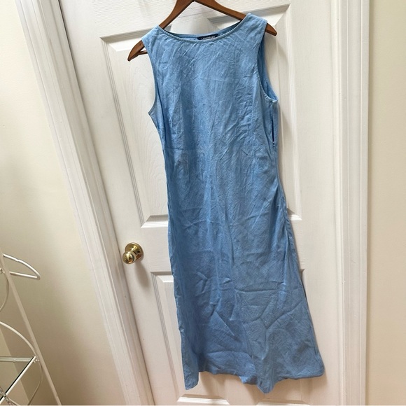 Lands end linen maxi dress Elegant Blue Sleeveless Dress 8 long - Picture 1 of 7